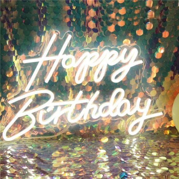 LED Neon Happy Birthday Sign Night Light Party Decorations White USB Operated - Picture 1 of 8
